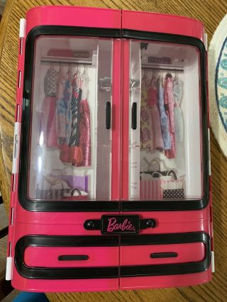 2015 Mattel Barbie Pink Wardrobe Closet W/ Handle Hard Plastic Carrying Case