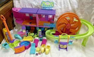 2004 Polly Pocket Hotel Roller Coaster Amusement Time & 2 Extra Accessories