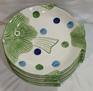 (7) Zanolli Hand Painted Fish Pattern Dinner Plate (s) Made In Italy 10”