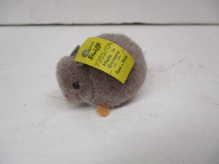 Vintage Miniature Steiff Pom Pom Mouse With Full Tail & Whiskers Button & Tag