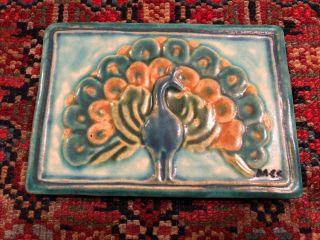 Pewabic Detroit Art Pottery Tile Plaque Multi Color Peacock 2016 5 X 7”
