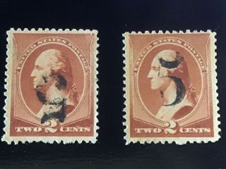 Us Stamp Sc 210 1880’s Fancy Cancel Unknown Po Number “5” Face Up/ Down Set 2