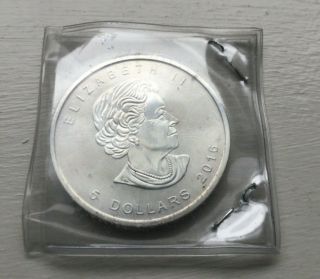 Canadian $5 Dollar Maple Leaf 1oz.  9999 Fine Silver Coin 2016 Elizabeth Ii Unc.