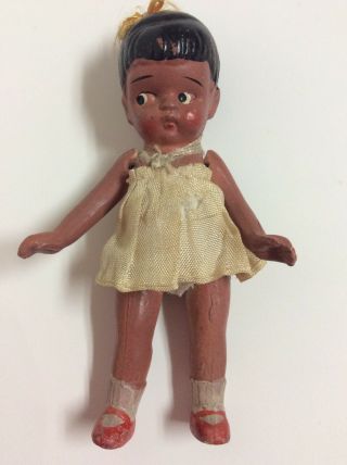 Vintage Black Americana Porcelain Bisque Jointed Girl Doll 4” Japan
