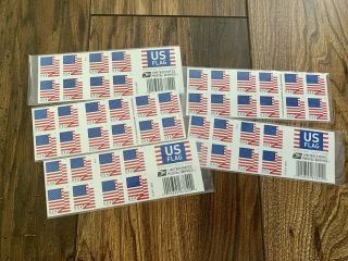 100 Usps Us Flag Forever Stamps - 5 Books Of 20 Pieces.