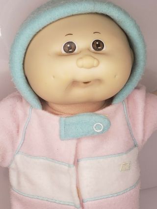 Vintage Cabbage Patch Kid Bald Baby With Brown Eyes In Baby Pouch 1970 - 1982