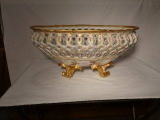 Dresden Reticulated Hp Dresden Flowers Infinity Gold Large 16 " Centerpiece Bowl