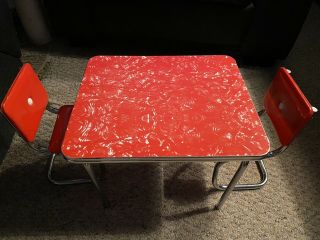 American Girl Doll CHROME TABLE & CHAIRS Retro Red Vinyl Diner Kitchen Set 3