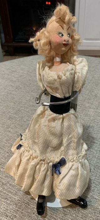 Vintage Roldan Blonde Woman Doll In White Dress Blue Ribbons 11 " Tall