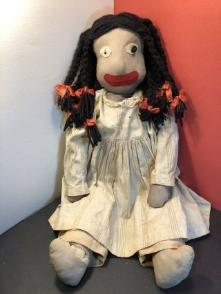 Antique Vintage Black Rag Doll 30 " Primitive Folk Art,  Wi Faults