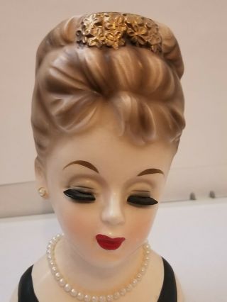 Vintage 1963 Inarco Lady Head Vase W/pearls And Gold Head Piece