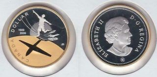 2009 Canada Gold Plated Sterling Silver 100th Anniversary Of Flight Dollar Proof