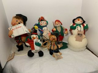6 Vintage Annalee Dolls Snowman,  Caroler,  Mouse,  Santa From 1990 