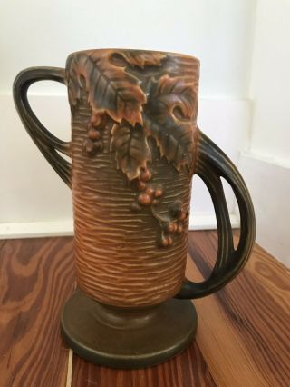 Antique Roseville Pottery Bushberry Vase 32 - 7 Brown / Orange