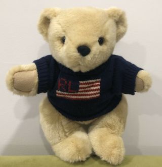 Vintage 1996 Ralph Lauren 14” Jointed Teddy Bear Plush Usa Flag Sweater