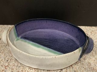 Gene Brenner Signed Studio Art Pottery Serving Bowl Dish Oval Purple Gre Florida
