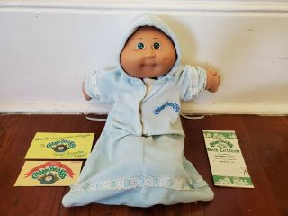 Cabbage Patch Kid 1985 Boy,  Blonde Green Eyes,  Sleep Sack Birth Certificate