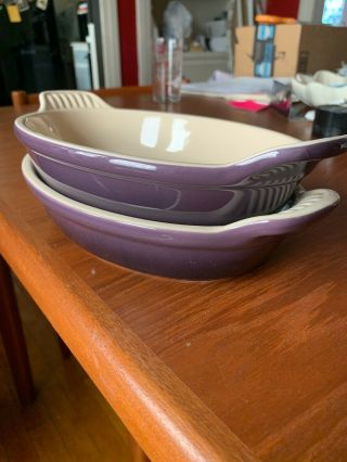 2 Le Creuset Cassis Oval Au Gratin Baking Dishes 8 " 24 Ounces Purple