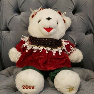 Snowflake Teddy 2002 Christmas Plush Girl Bear Red Green Dandee Collector Choice