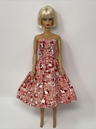 Vintage Barbie Clone Clothes Doll Outfit Red & White Strapless Dress Hong Kong