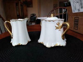 Vintage Limoges Haviland & Co.  Cream And Sugar Bowl Set,  White With Gold Trim