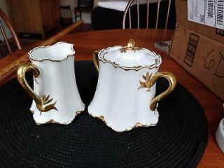 Vintage Limoges Haviland & Co.  Cream and Sugar Bowl Set,  White with Gold Trim 2