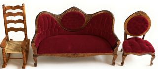 Concord Miniatures Dollhouse Furniture Victorian Couch Side Chair Rocker Vintage
