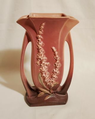 Vintage Roseville ”foxglove” Pink Double Handle Vase - 49 - 9 –