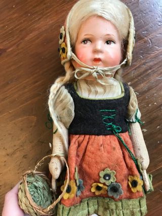 Ooak Vintage Scotland Girl Doll With Basket Blonde Hair Brown Eyes