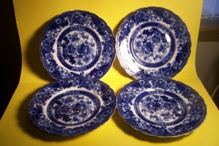 Antique Flow Blue Wood & Son " Verona " Royal Semi - Porcelain 4 - 8 5/8 " Plates,  E152