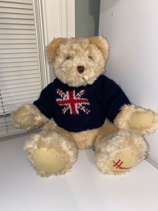 Harrods Teddy Bear Plush Union Jack Blue Sweater -