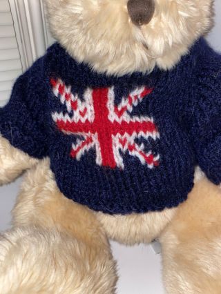 Harrods Teddy Bear Plush Union Jack Blue Sweater - 3