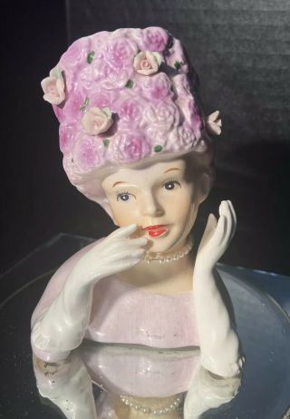 Vtg Relpo Lady Head Vase / Pin Cushion Purple Pill Box Hat