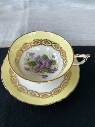 Vintage Paragon Yellow Teacup & Saucer Large Center Violets