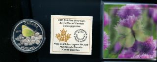 2015 $20 Fine Silver Coin - Butterflies Of Canada: Colias Gigantea Mp38