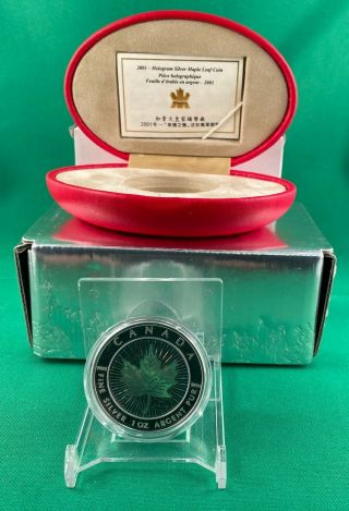 2003 Canada $5 Hologram Silver Maple Leaf 1 Oz Reverse Proof 99.  99 Sil.  Mp37