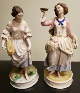 2 Antique German Porcelain Bisque Figurines