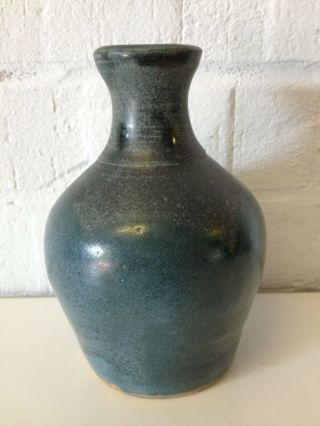 Christian Gohl Signed Studio Pottery Blue Glazed Bottle Form Vase
