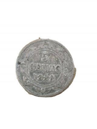 Canada Newfoundland Queen Victoria 5 Cents Silver Nickel 1888 Very Good