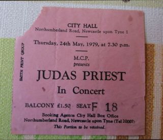 Judas Priest Concert Ticket Stub 24 May 1979 City Hall,  Newcastle,  Uk