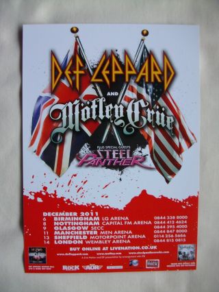 Def Leppard/motley Crue Live In Concert 2011 Uk Arena Tour Very Rare Promo Flyer
