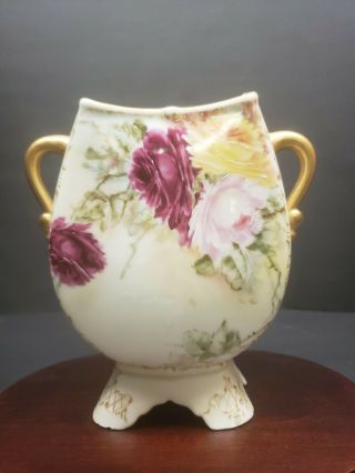 Antique M Redon Elite Limoges Hand Painted Crescent Vase With Roses 6 