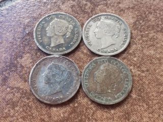 Set Of 4 Old Canadian Silver Nickels: 1880 - H; 1882 - H; 1886 & 1887 Vg Or Better