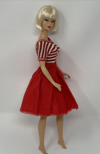 Vintage Clone Fashion Doll Outfit Red White Striped Bodice Dress Babs Barbie
