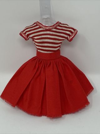 Vintage CLONE Fashion Doll Outfit RED White STRIPED BODICE DRESS Babs Barbie 2