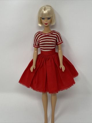 Vintage CLONE Fashion Doll Outfit RED White STRIPED BODICE DRESS Babs Barbie 3
