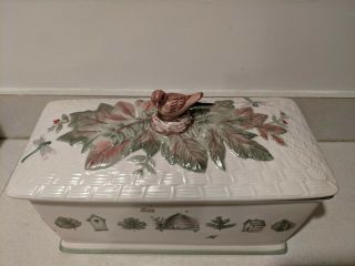 Rare Discontinued Pfaltzgraff Naturewood Bread Box with Lid Birds Ceramic 2