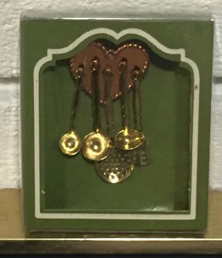 Vintage Bodo Hennig German Dollhouse Copper Heart Wall Hanging With Utensils