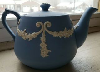 Antique Ecanada Art Pottery George Emery 1926 Wedgwood Jasperware Blue Tea Pot