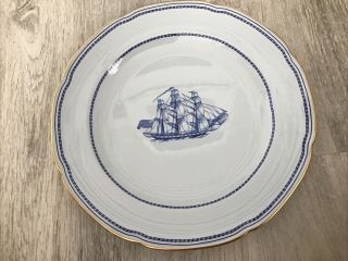One (1) Spode China Trade Winds Blue Dinner Plate 10 1/4 " Ship - Grand Turk Ec